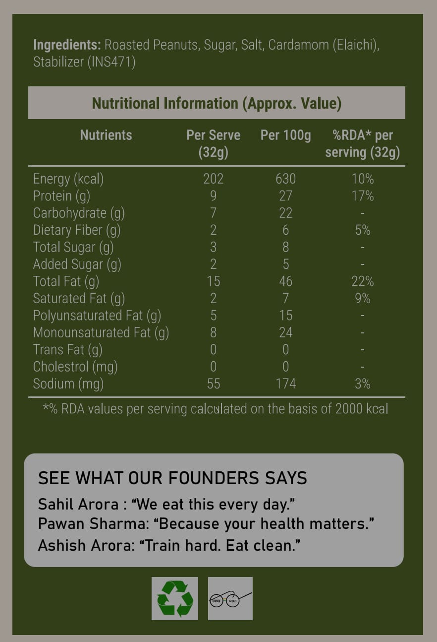 Protein Daddy Elaichi Crunch Peanut Butter jar - Back View